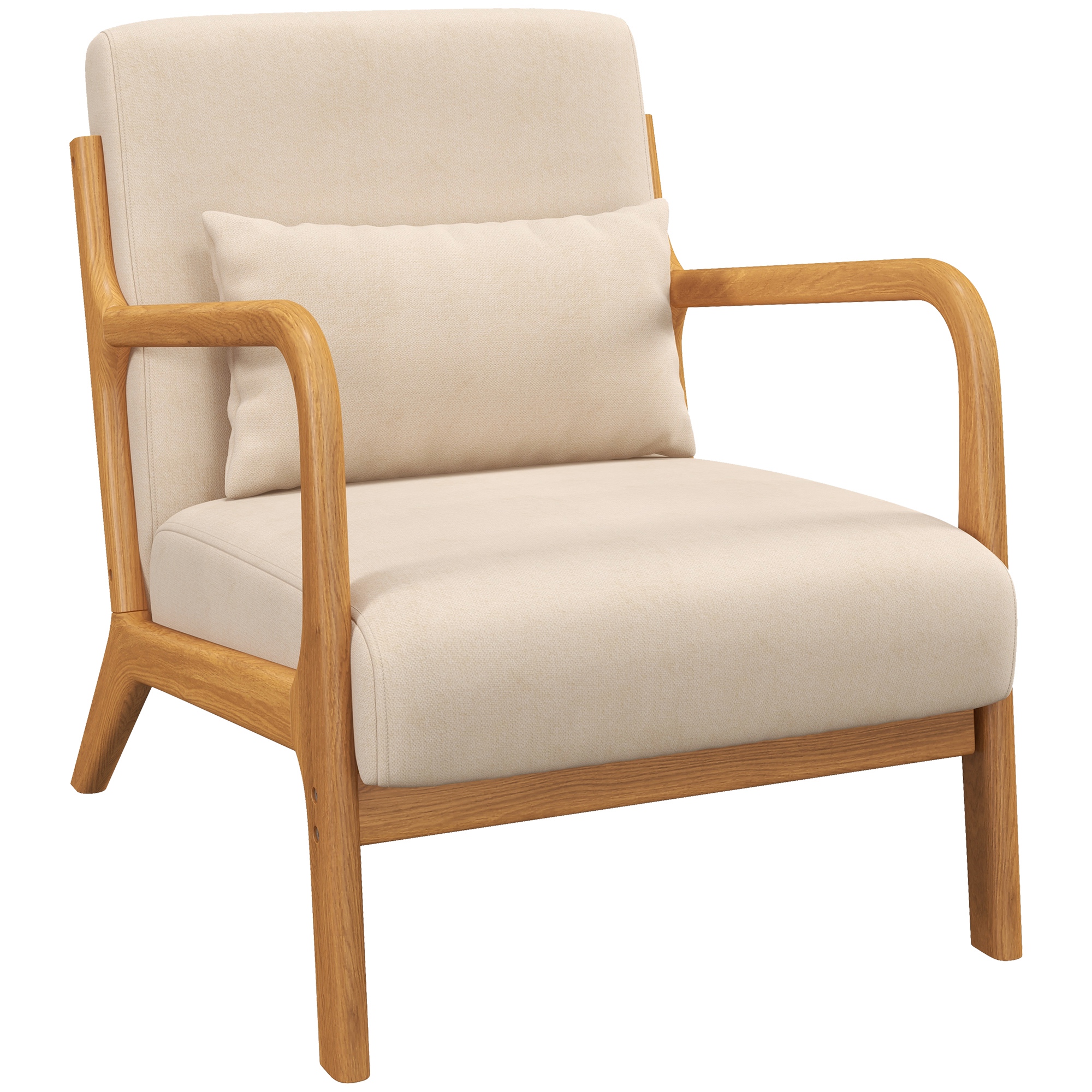 HOMCOM Butaca Nórdica Sillón de Salón Acolchado con Reposabrazos 
Cojín y Marco de Madera de Caucho 61x78x76 cm Beige