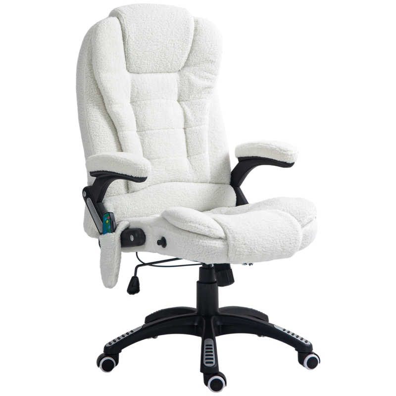 Vinsetto Silla de Oficina con Masaje de 6 Puntos con Función de 
Calefacción Tejido de Borreguito 67x74x107-116 cm Blanco