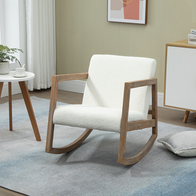 HOMCOM 
Silla Mecedora Tapizada de Borreguito Sillón Balancín Relax con Asiento 
Acolchado y Apoyabrazos 60x81x71cm Crema