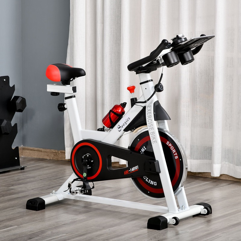 HOMCOM Bici Estática con Resistencia Regulable Volante de Inercia 8 kg 
Pantalla LCD Manillar y Asiento Ajustable Blanco