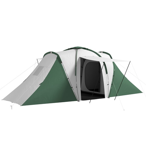 Outsunny Tienda de Campaña para de 4-6 Personas con 2 Dormitorios 
Tienda de Camping Impermeable 3000 mm 555x225x190 cm Gris Verde