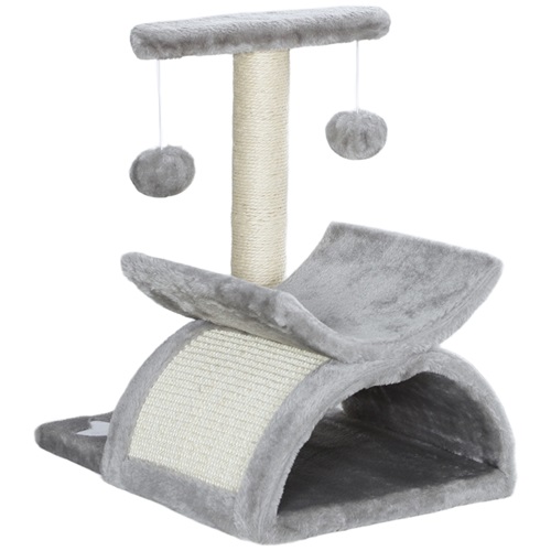 PawHut 
Árbol Rascador para Gatos Pequeños Torre para Gatos con Poste Giratorio con 
Bolas de Juego Plataforma 40x30x43 cm Gris