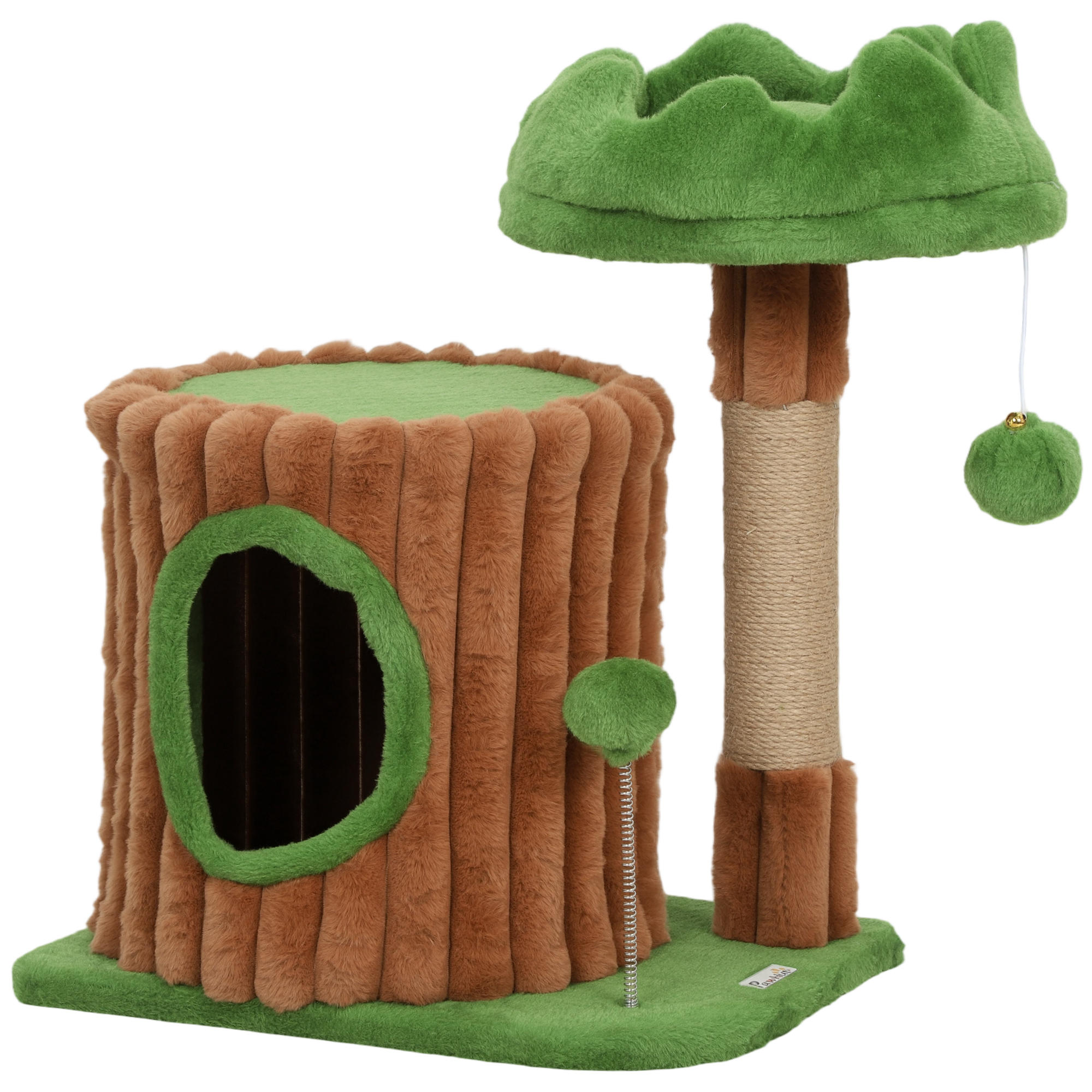 PawHut Árbol Rascador para Gatos 53 cm Diseño de Tronco con Casita 
Cama Poste de Yute 