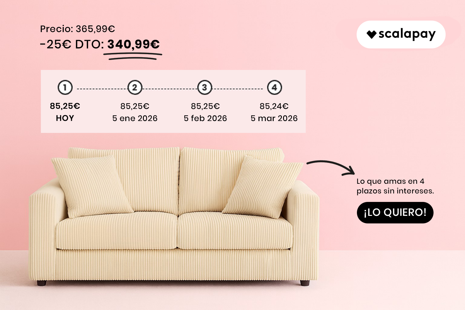 Sofá de 3 Plazas Tapizado en Pana