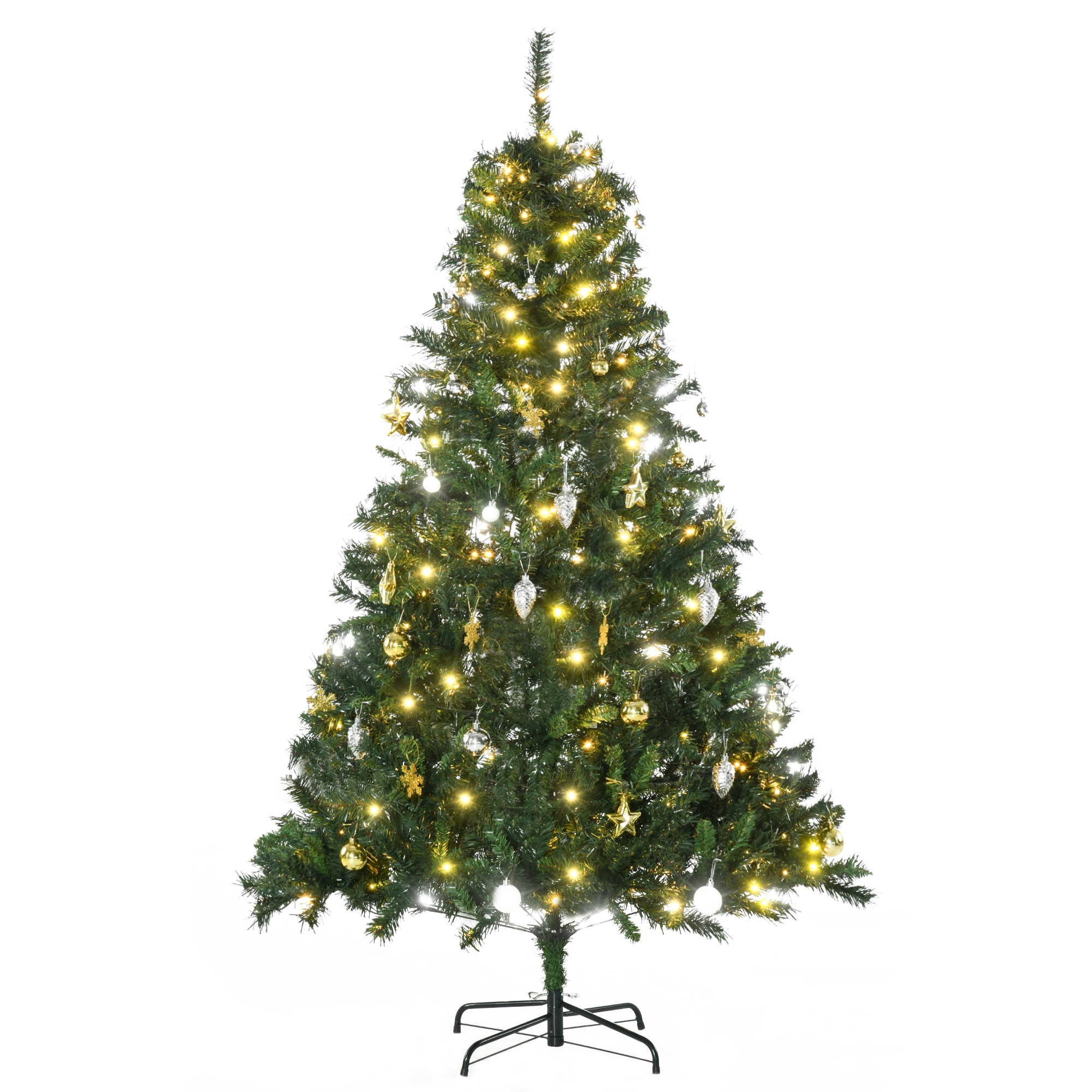 HOMCOM Árbol de Navidad Artificial Árbol de 180 cm con Luces Preinstaladas y Adornos Incluidos Ø112x180 cm