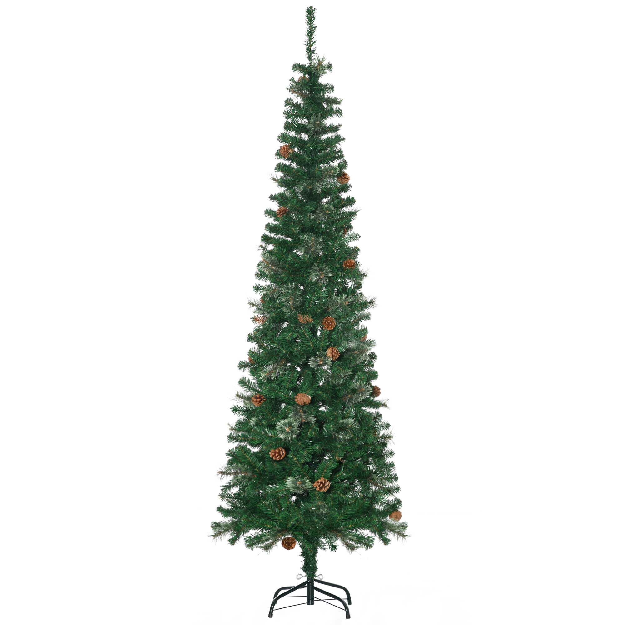 HOMCOM Árbol de Navidad 195 cm de 556 Ramas Árbol de Navidad Estrecho Forma de Lápiz con 25 Piñas