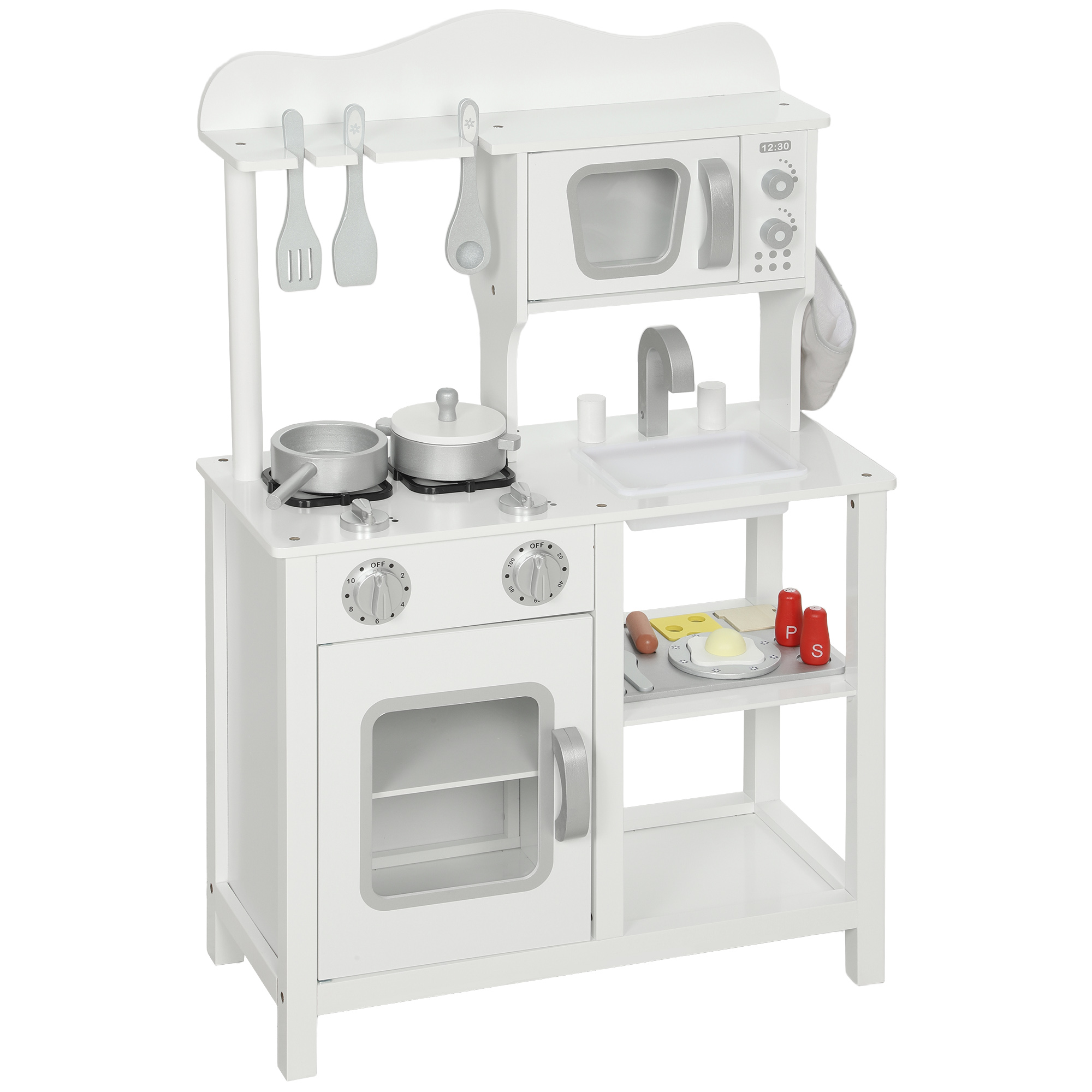 AIYAPLAY Cocina de Juguete de Madera con Sonido Accesorios Fregadero y Microondas para Niños a Partir de 3 Años Blanco