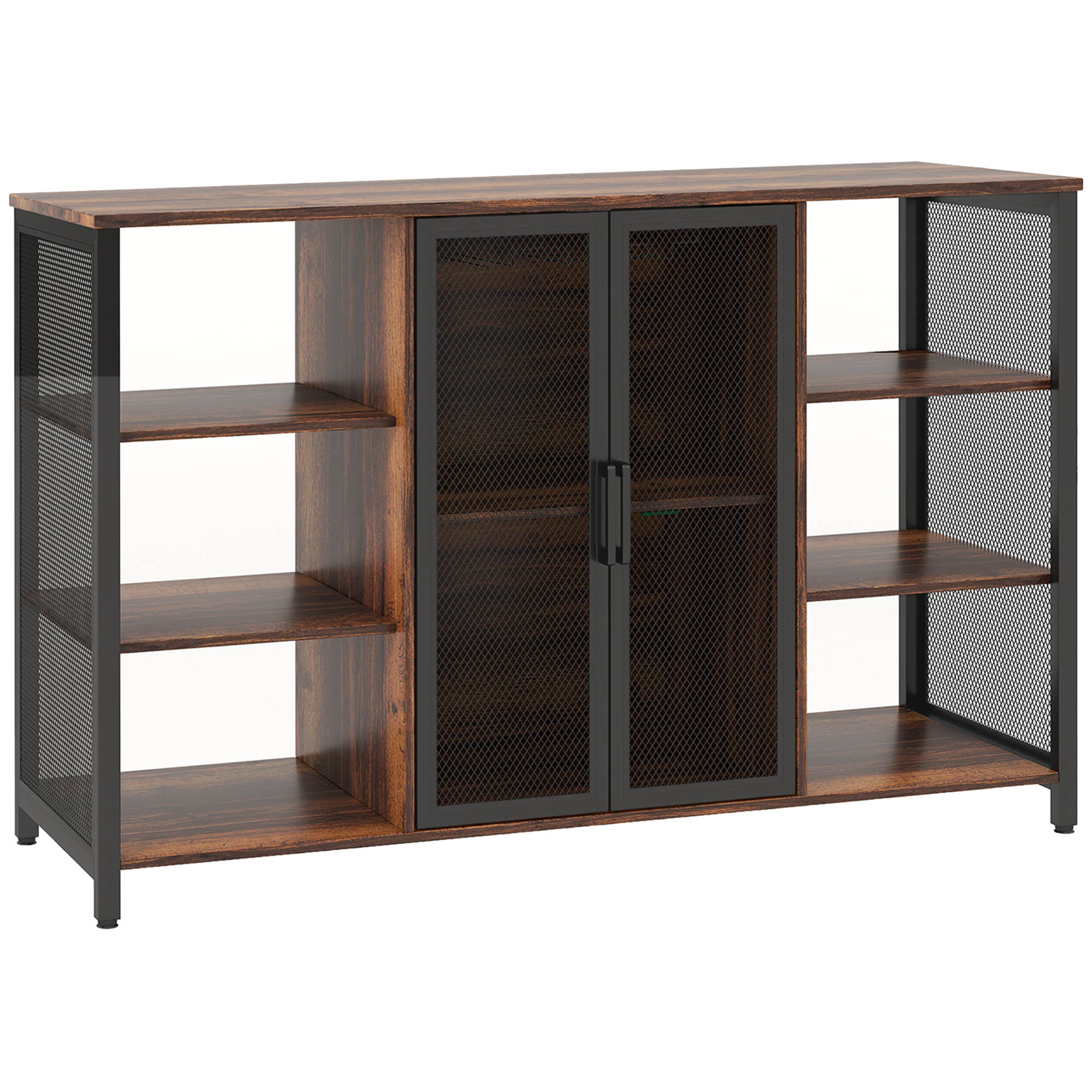 HOMCOM Aparador de Cocina con 6 Estantes Abiertos Porta Copas y Estante Ajustable para Bar Comedor 120x40x76 cm Marrón Rústico