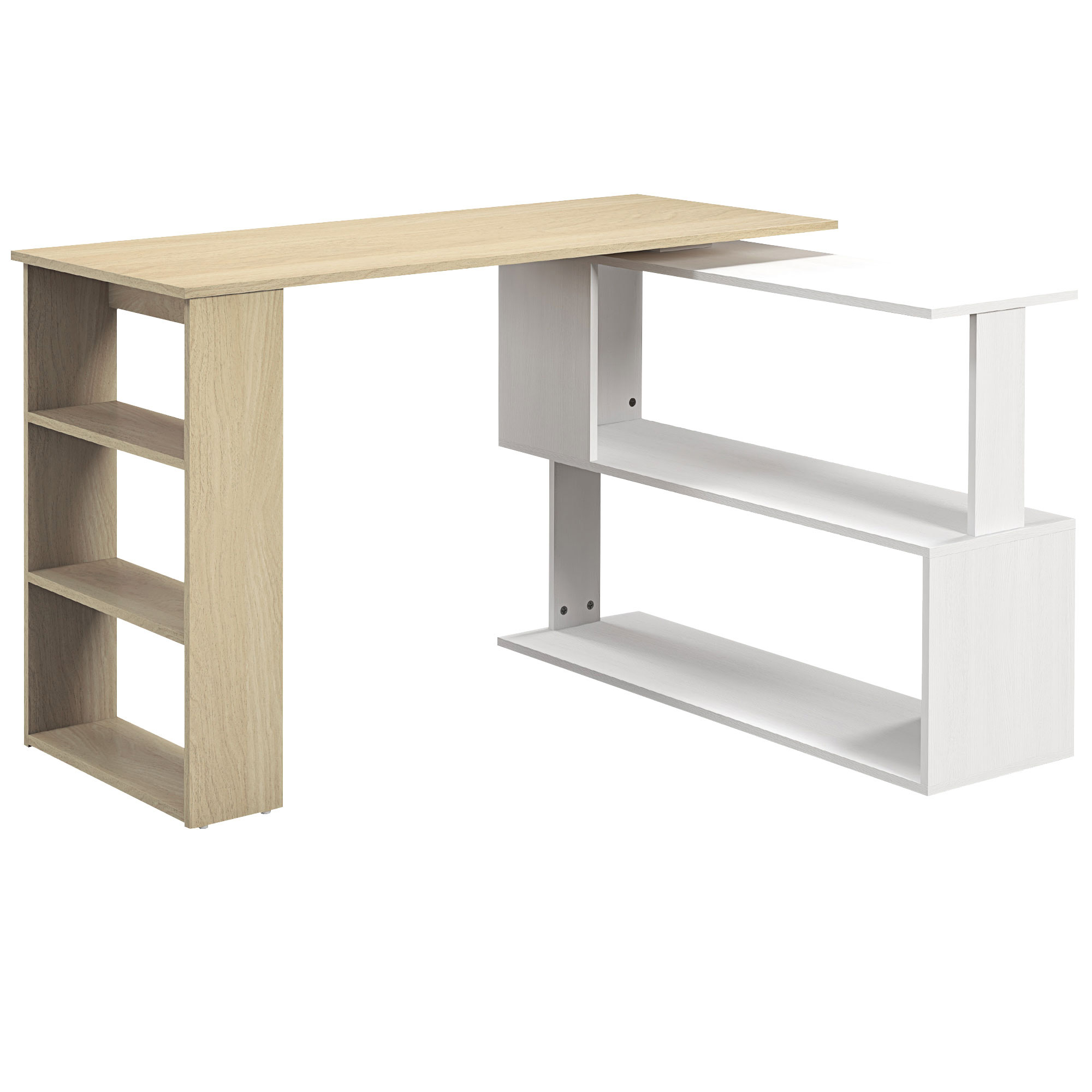 HOMCOM Escritorio en L con Estantería Mesa de Escritorio con Estantes para Oficina Estudio 120x110x74,5 cm Natural y Blanco