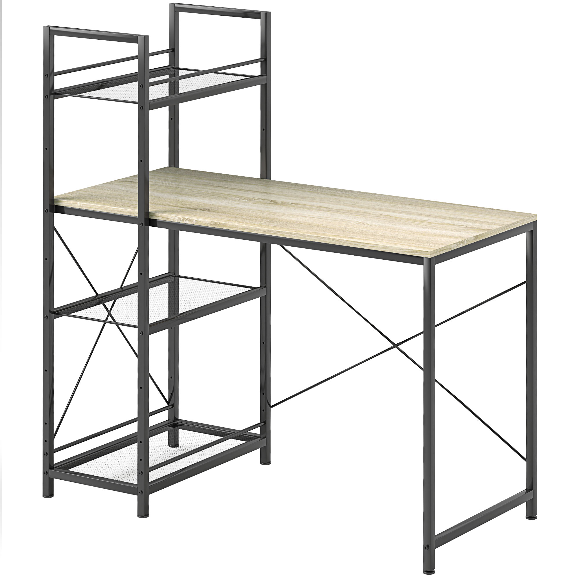 HOMCOM Escritorio de Estilo Industrial con Estantería Reversible Mesa de Estudio para Oficina Dormitorio 110x53x115,5 cm Roble