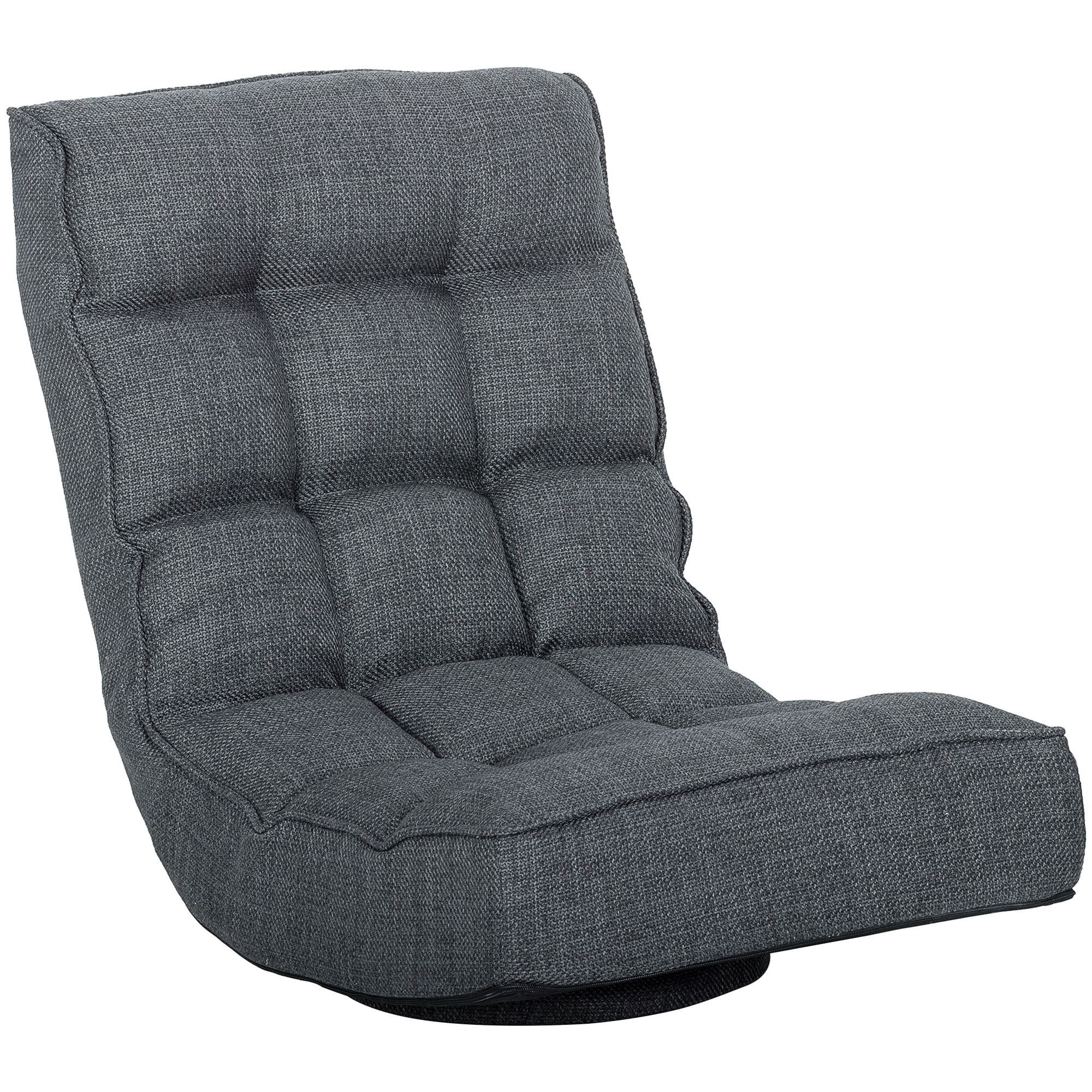 HOMCOM Silla de Suelo Plegable Silla de Lectura Giratoria 360° con Respaldo Ajustable en 5 Posiciones 58x107x79 cm Gris