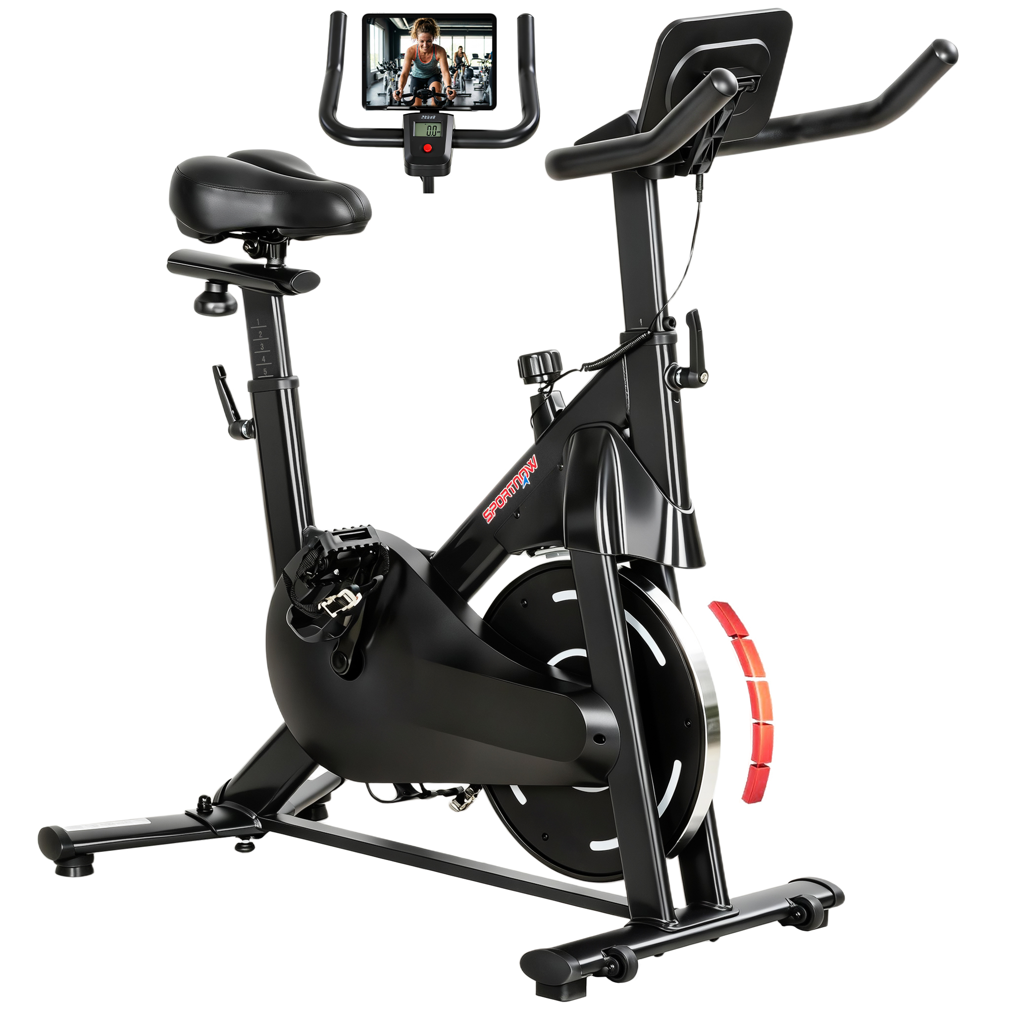 SPORTNOW Bicicleta Estática en Casa con Resistencia Magnética Regulable Pantalla LCD Asiento y Manillar Ajustables Ruedas Negro