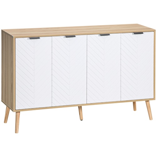 HOMCOM 
Aparador de Cozinha Moderno com Prateleiras Ajustáveis 2 Armários e 
Anti-Tombo 120x35x77,4 cm Branco e Madeira