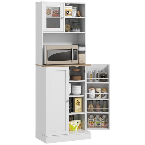 HOMCOM Armário de Cozinha Armário Alto de Cozinha com 3 Portas 
Prateleiras Ajustáveis e Prateleiras na Porta 60x35x169 cm Branco