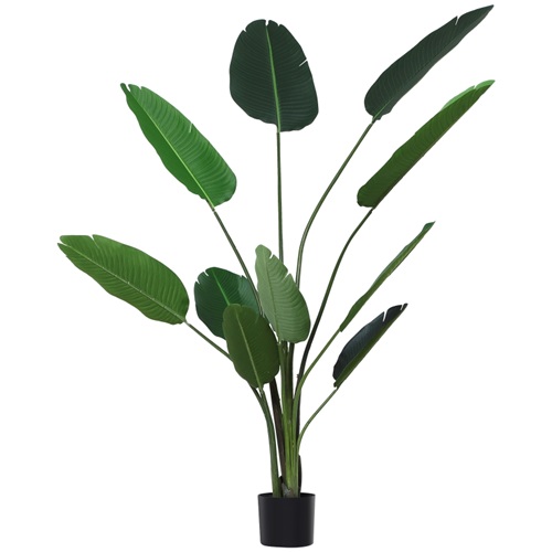 Outsunny 
Planta Artificial de Decoração Planta Palmeira Artificial com Vaso 10 
Folhas para Exterior e Interior Ø18x180cm Verde