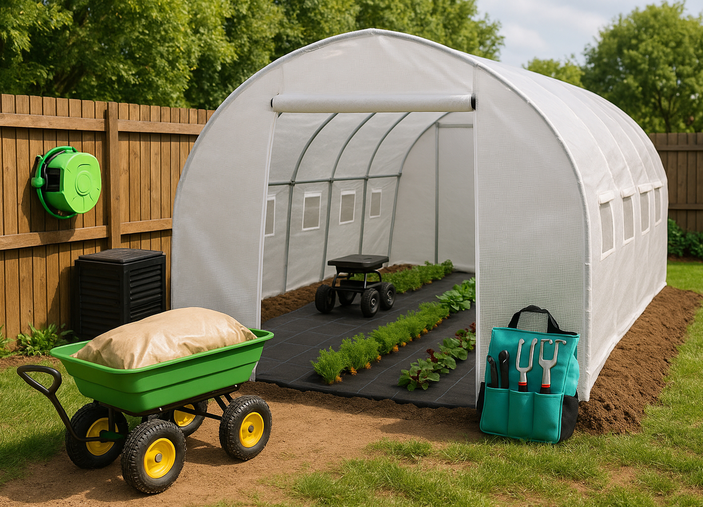 Estufa tipo tunel com cultivos 