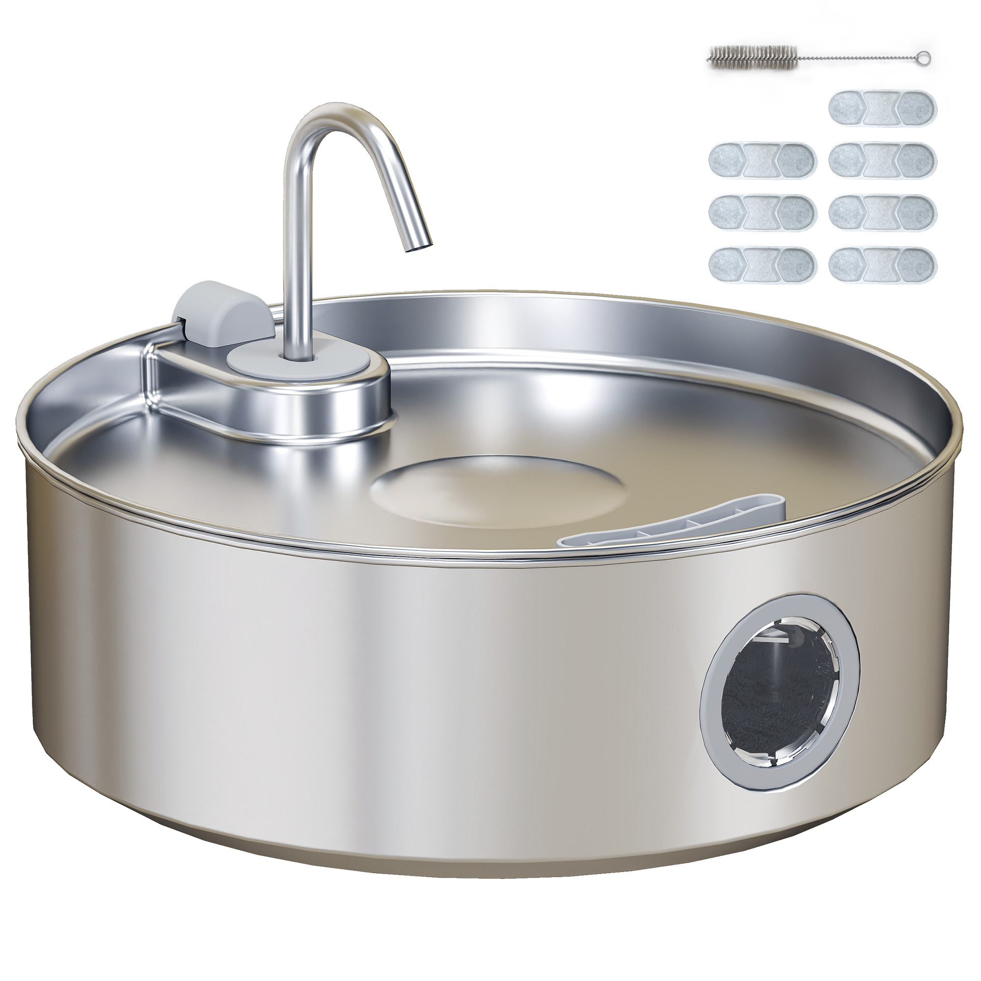 PawHut Fonte para Gatos em Aço Inoxidável 7L Silencioso Fonte de Água 
para Animais Automática com Sistema de Filtros Luz LED 