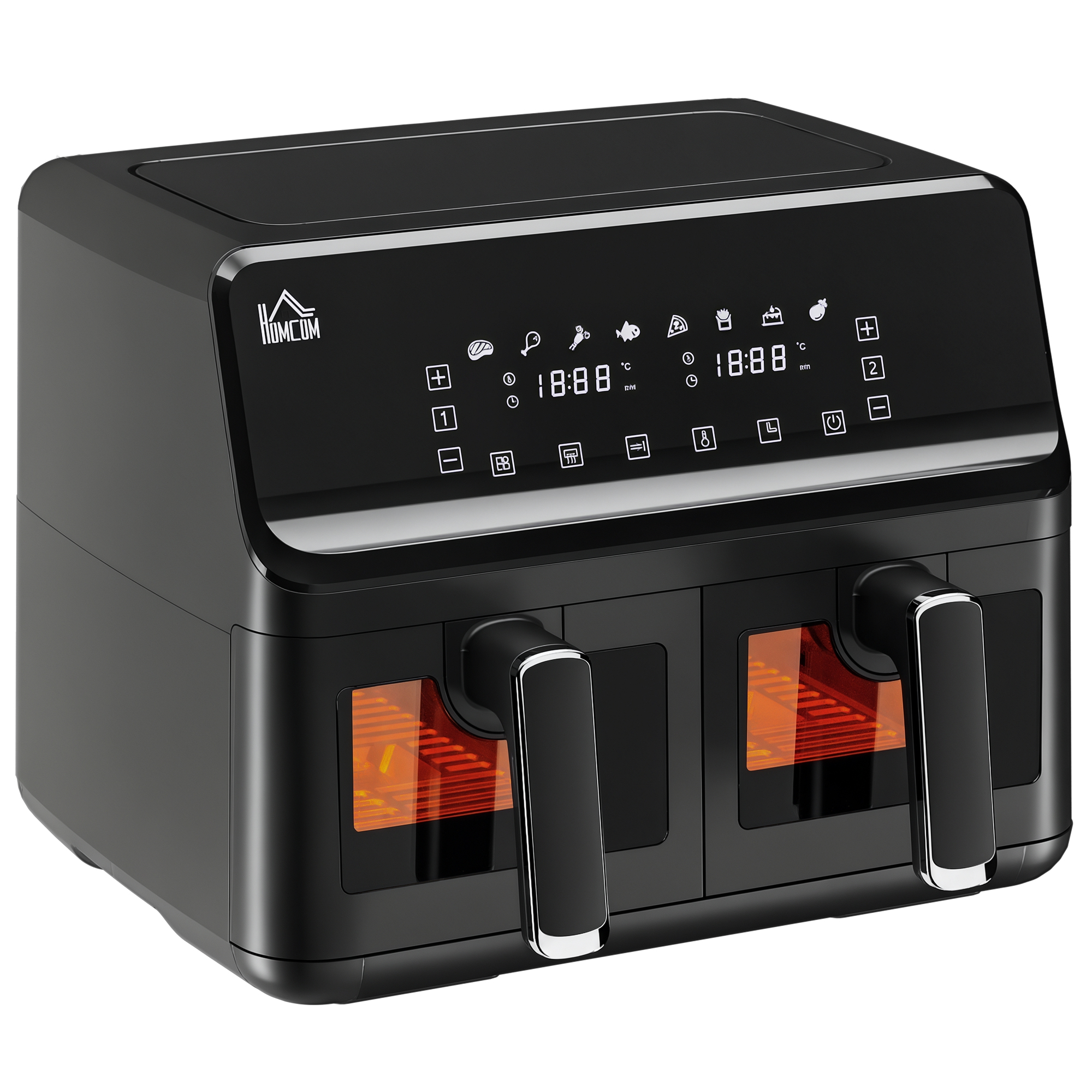 HOMCOM Fritadeira sem Óleo Dupla 8L 2500W com 8 Programas Ecrã LED 
Tátil Temperatura Ajustável 80-200°C Temporizador e Cesta Antiaderente