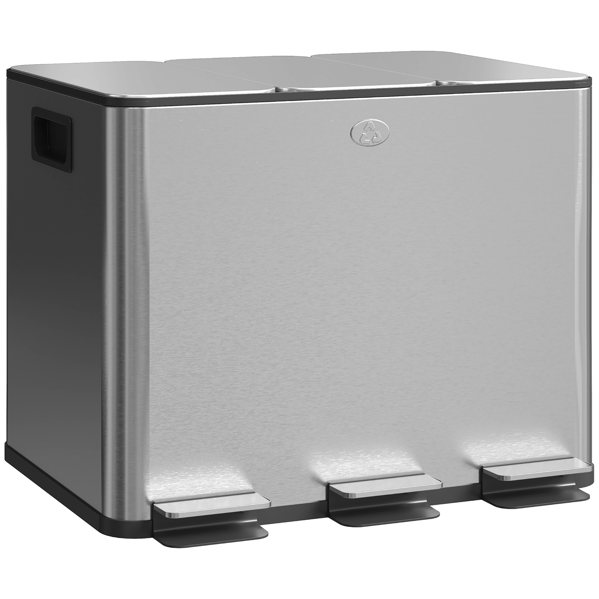 HOMCOM Balde de Lixo de Cozinha com 3 Compartimentos 3x10L com Pedais 
Tampas com Fechamento Suave e Cubo Amovível
