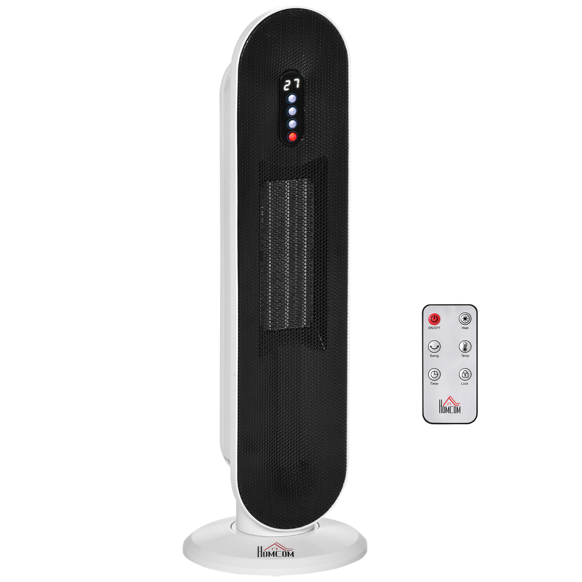 HOMCOM Aquecedor Cerâmico de Torre 1200W/2000W com Controle Remoto Termostato Temporizador de 24h e Sistema Anti-Rolamento para Sala de 20m²