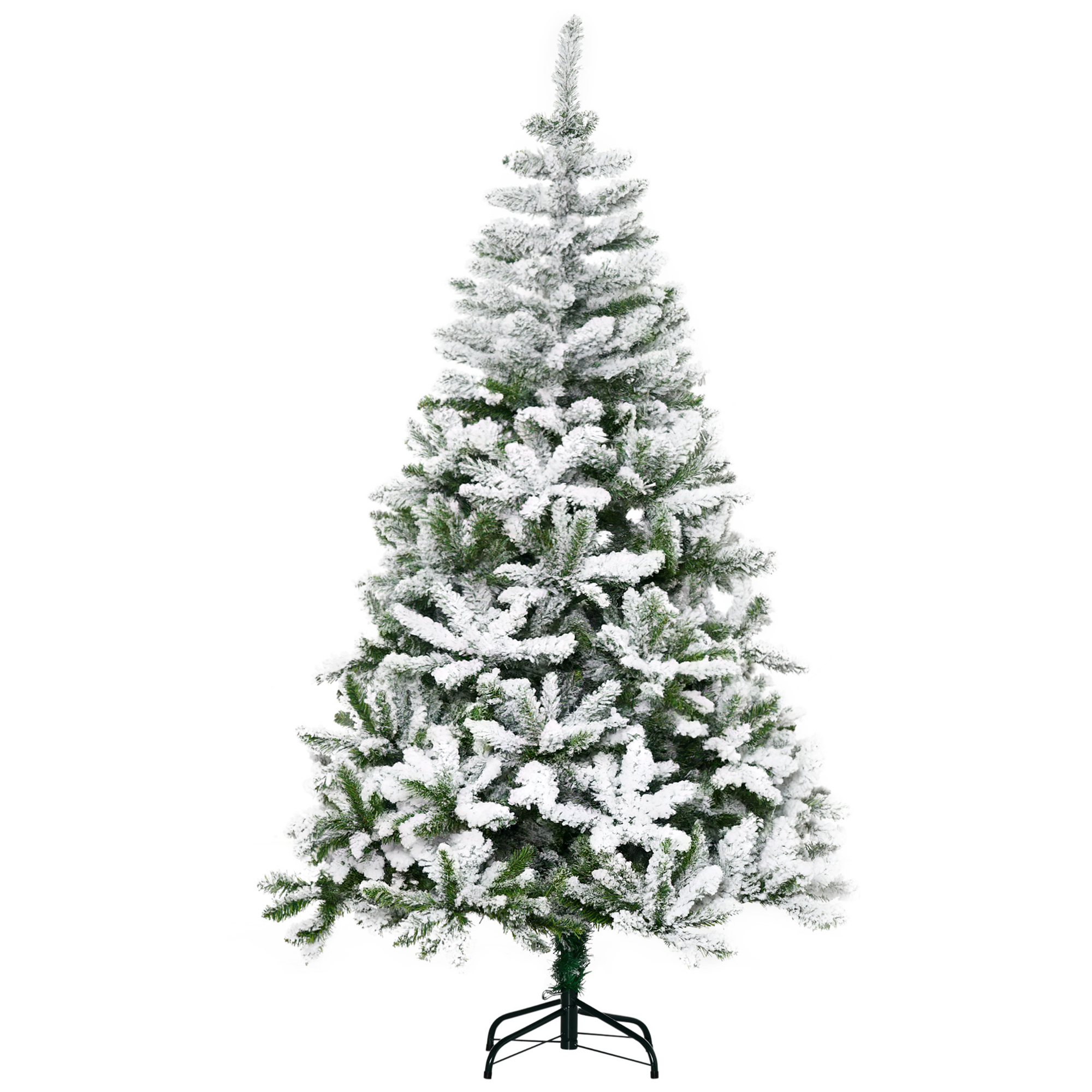 HOMCOM Árvore de Natal Artificial 180cm com Neve Ignífugo com 750 Ramos Folhas de PVC Base Dobrável Verde