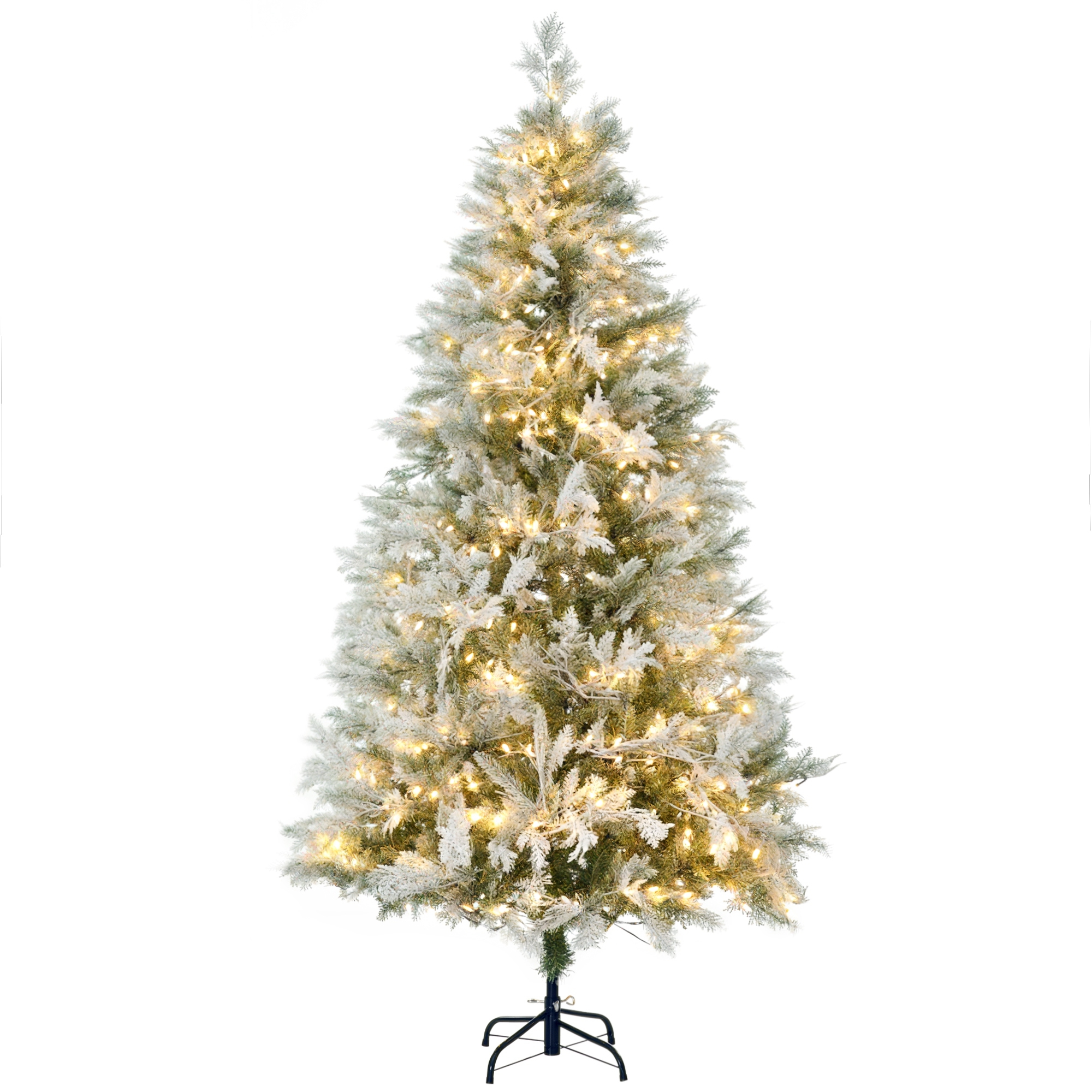 HOMCOM Árvore de Natal Artificial Nevada 180 cm com 300 Luzes LED 577 Ramos e Base Dobrável Verde