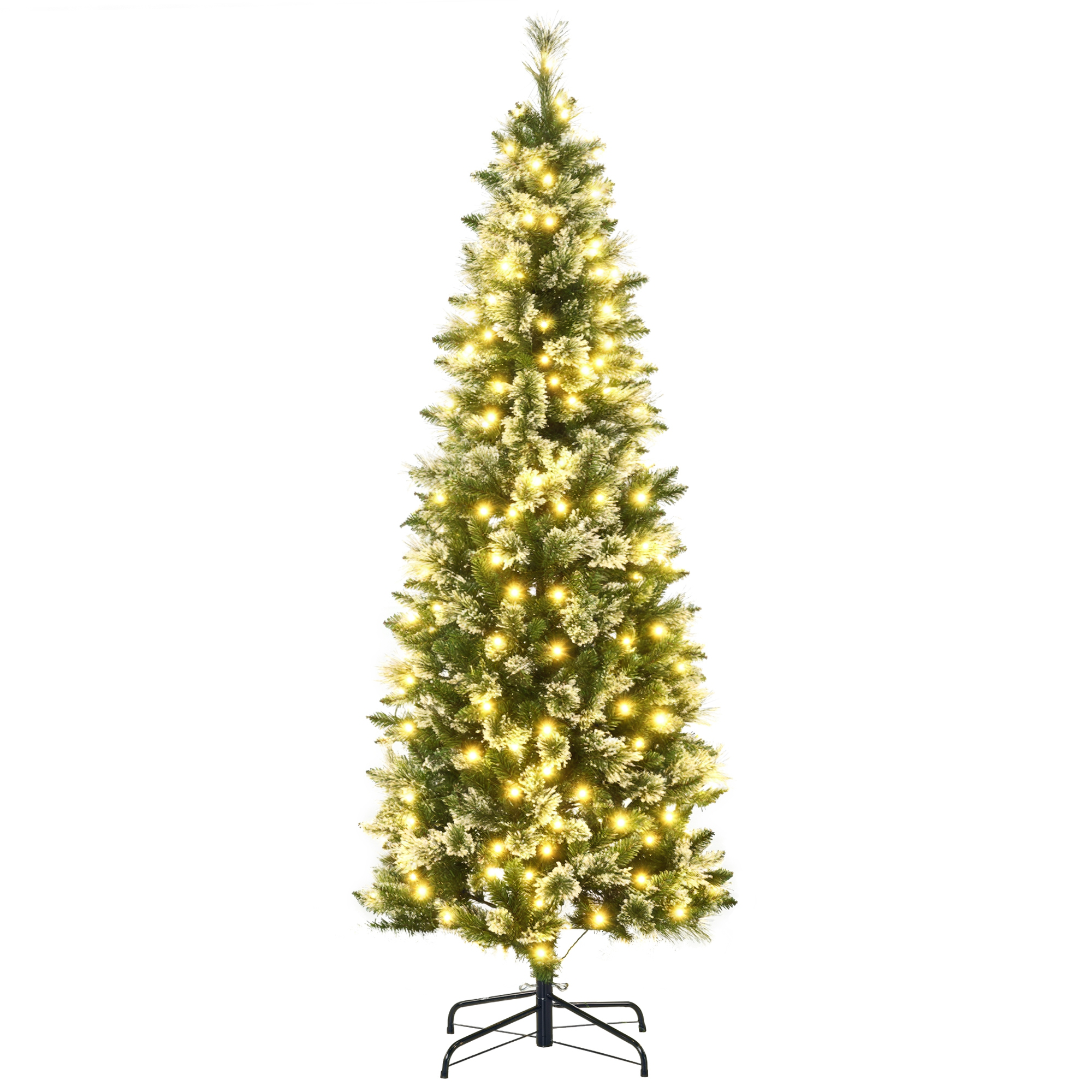 HOMCOM Árvore de Natal Artificial com 240 Luzes LED 618 Ramos Suporte de Aço e Formato Slim para Interior Ø68x180 cm Verde
