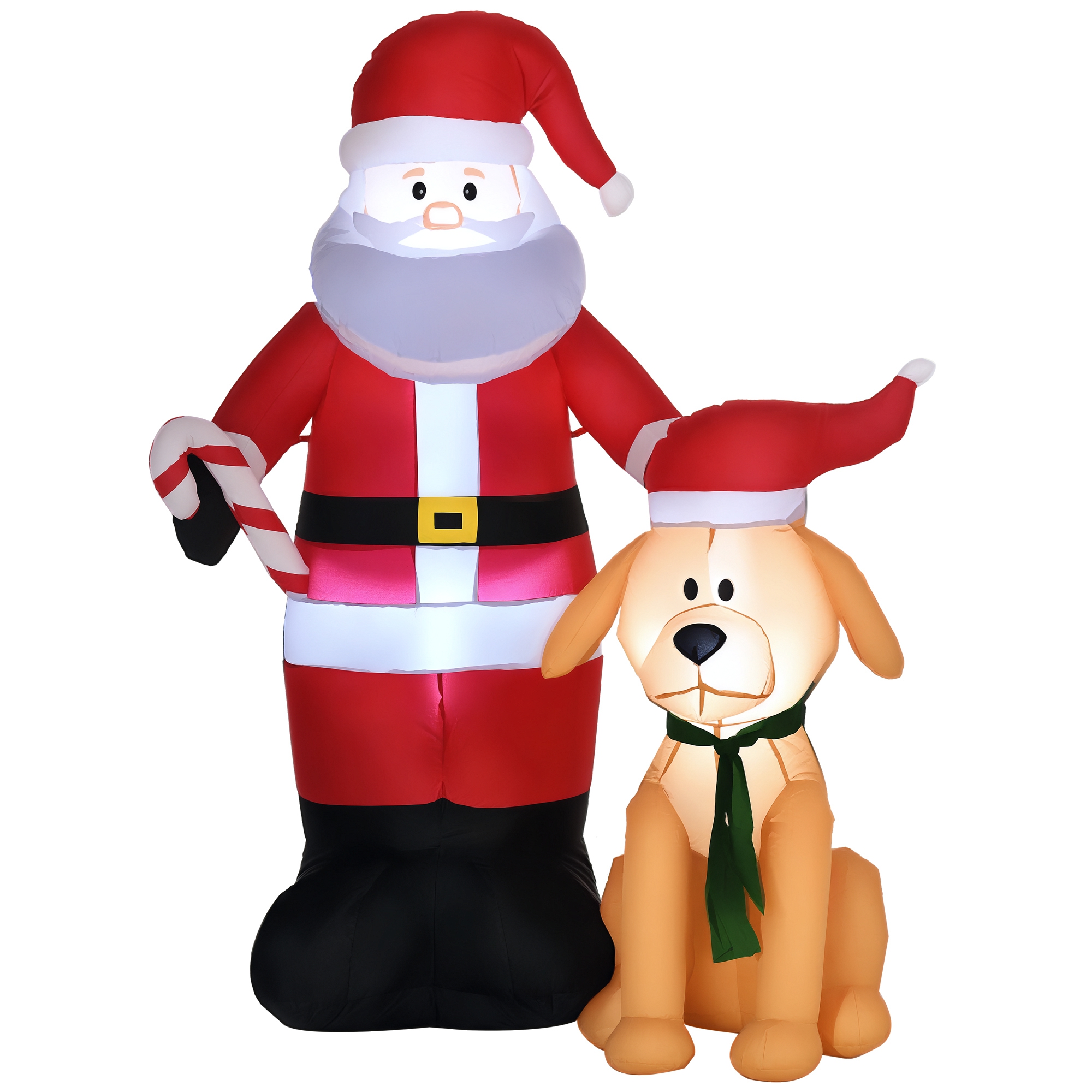 Outsunny Pai Natal Insuflável com Cão 9 Luzes LED IP44 e Inflador Elétrico Decoração de Natal