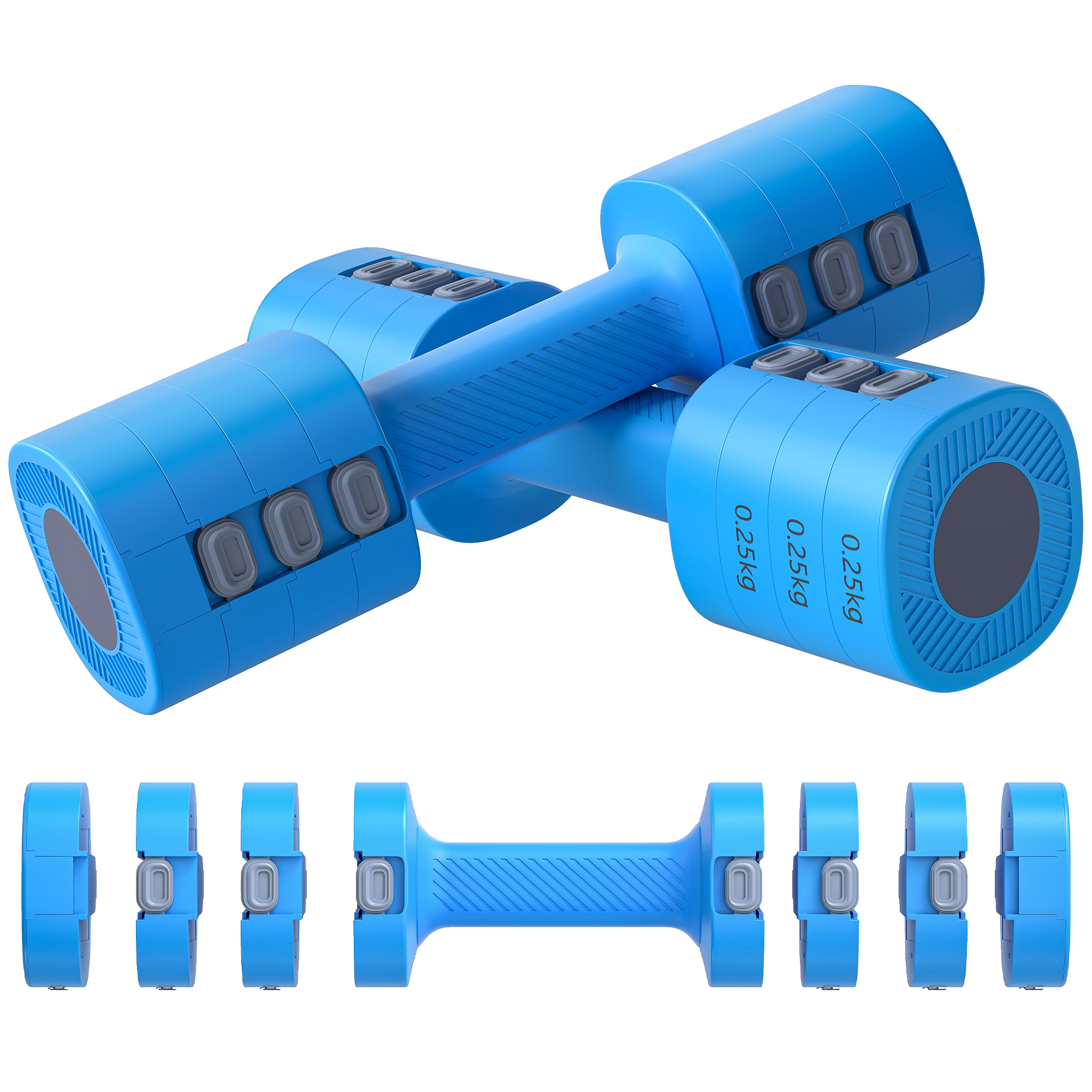 SPORTNOW Conjunto de Halteres Ajustáveis 4 em 1 1/1,5/2/2,5 kg com Pegas Antideslizantes e Design Quadrado