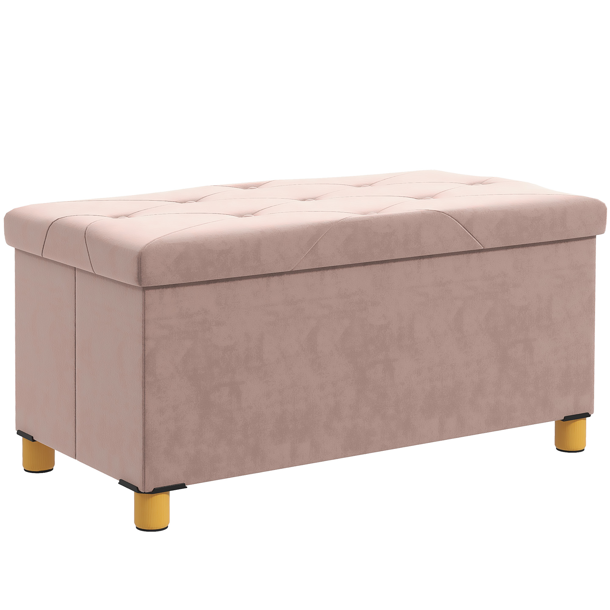 HOMCOM Banco de Armazenamento Dobrável Capacidade de 67 L Estofado em Veludo Carga 120 kg 76x38x38 cm Rosa Claro