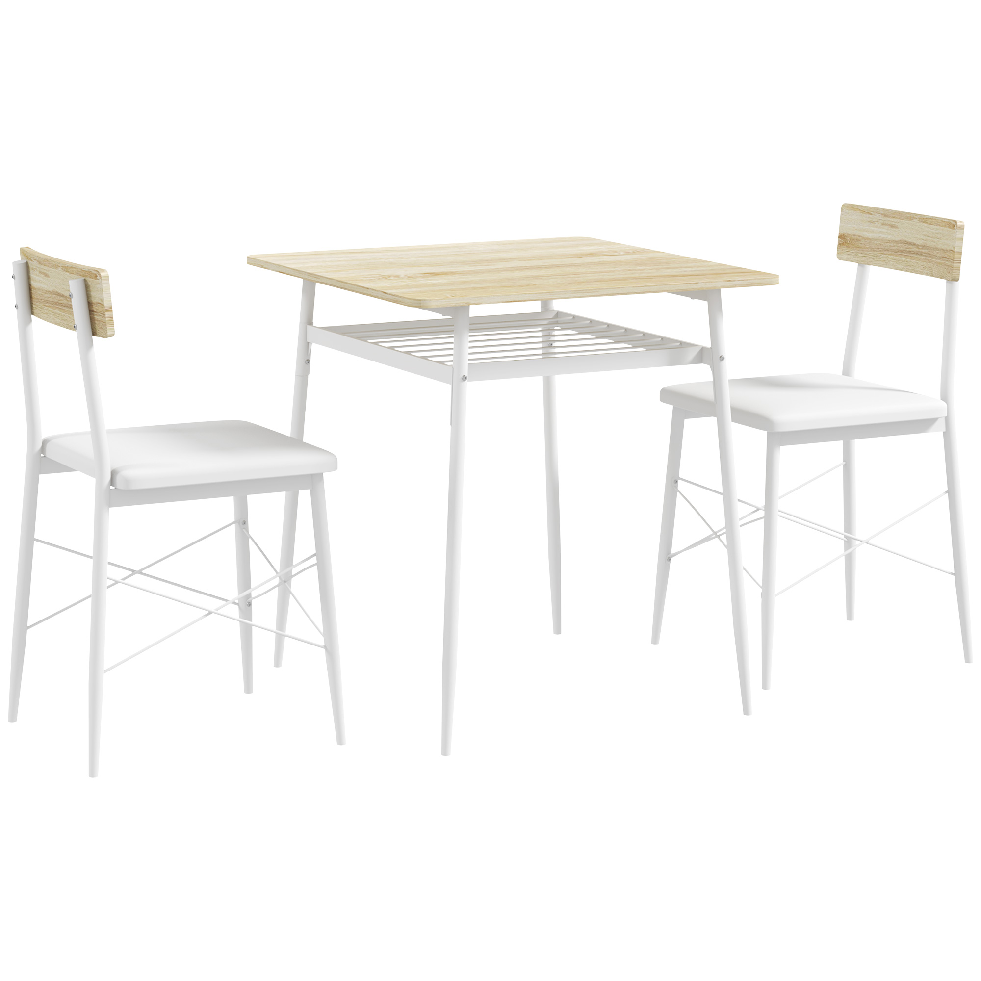HOMCOM Conjunto de Refeição de 3 Peças Conjunto 1 Mesa 70x70x75 cm e 2 Cadeiras 40x50x80 cm