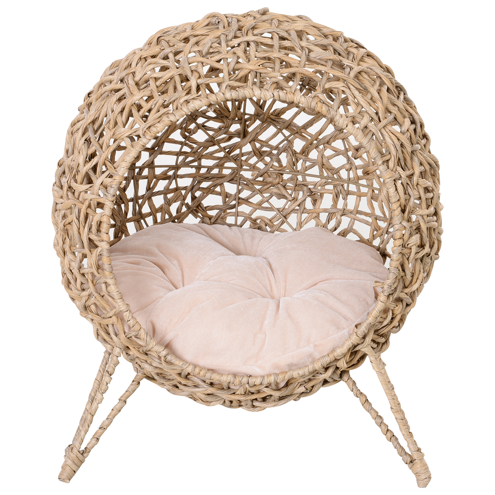 PawHut Cama para Gatos em Vime Sintético com Base de Tripé Almofada com Pelúcia e Algodão Suave