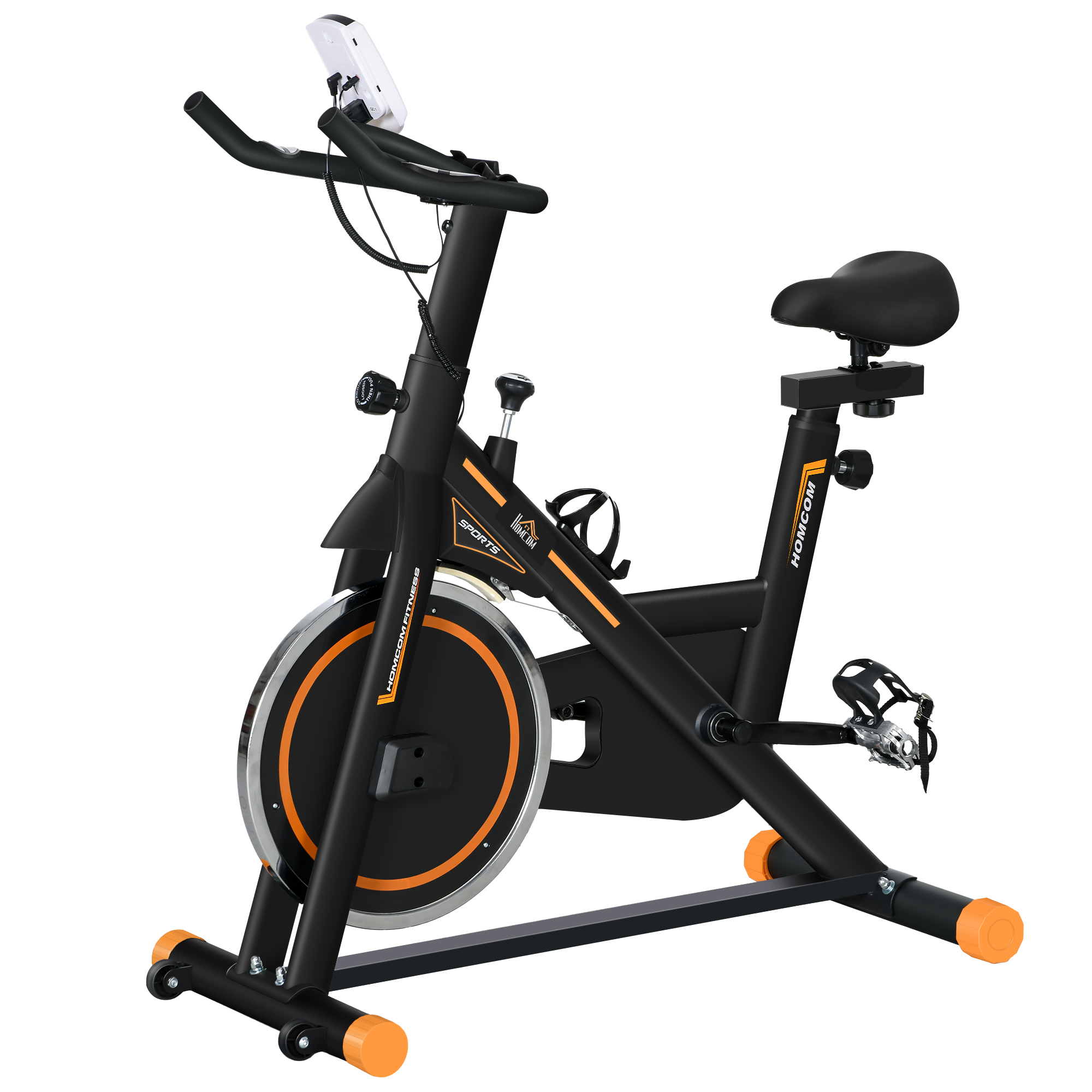HOMCOM Bicicleta Estática com Resistência Ajustável Volante de Inércia de 8kg Ecrã LCD Assento e Guiador Ajustáveis 103x48x115cm Preto e Laranja