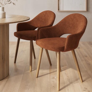 Set of 2 Burnt Orange Upholstered Dining Chairs with Oak Legs - Colbie