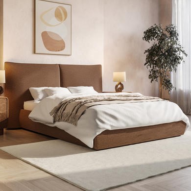 Brown Chenille King Size Ottoman Bed with Pillow Headboard - Dune
