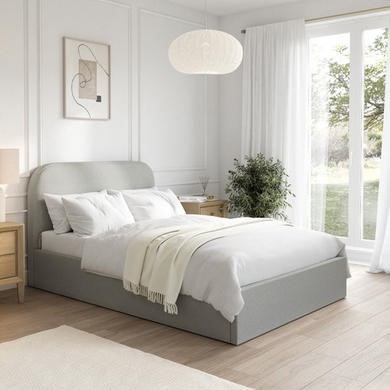 Grey Upholstered Small Double Ottoman Bed with Curved Headboard - Zara