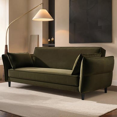 Khaki Green Velvet 3 Seater Click Clack Sofa Bed – Bobby