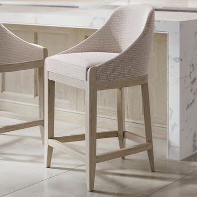 Beige Textured Upholstered Kitchen Stool With Back - Etta