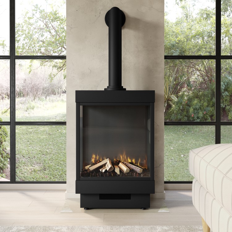 lectric Log Burner with Flue in Black - AmberGlo