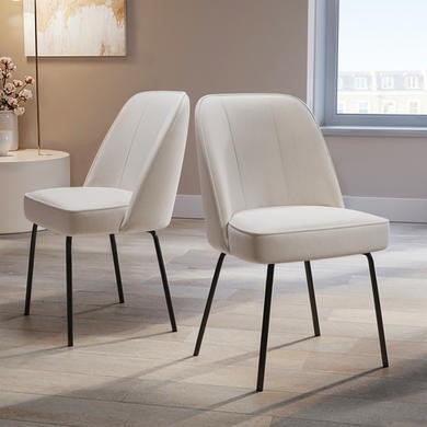 Set of 2 Beige Upholstered Curved Dining Chairs - Celia