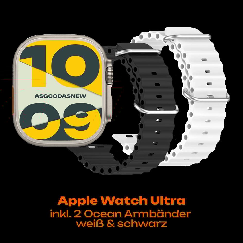 Apple Watch Ultra inkl. 2 Ocean Armbänder schwarz & weiß