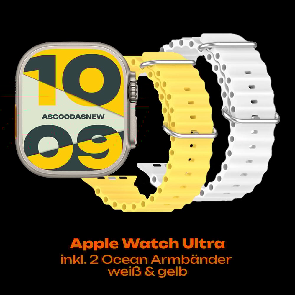 Apple Watch Ultra inkl. 2 Ocean Armbänder gelb & weiß