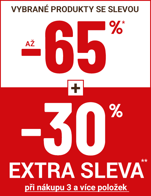 Sleva až minus 65 procent a extra sleva 30 procent k tomu
