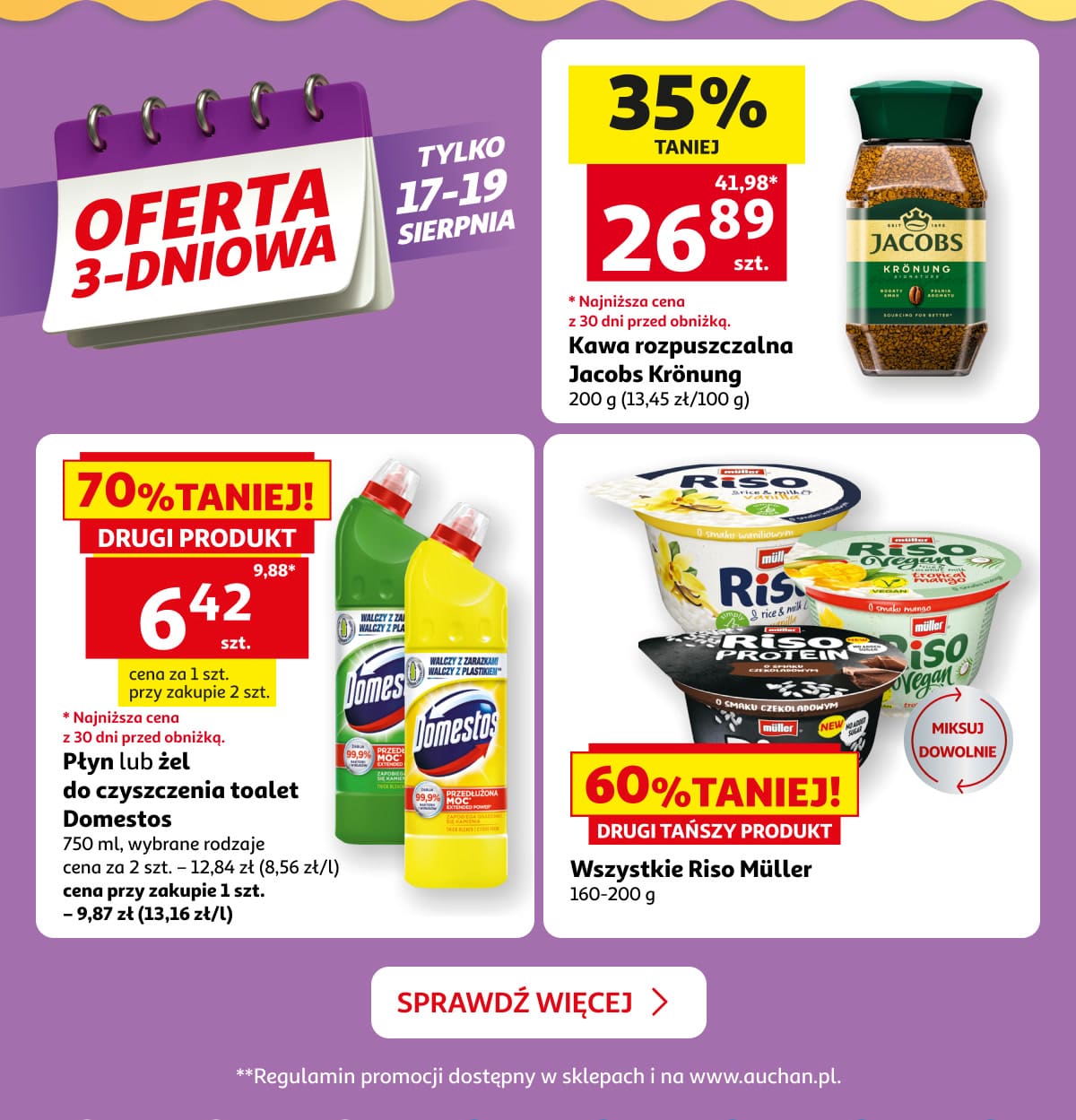 Oferta 3-dniowa tylko 17-19 sierpnia. Kawa, Domestos i Riso Müller