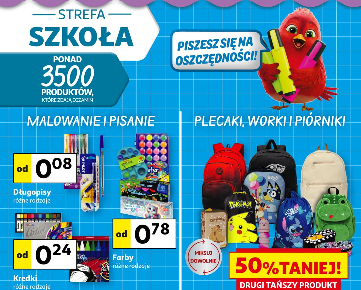 Strefa szkoła. Malowanie i pisanie oraz plecaki, worki i piórniki