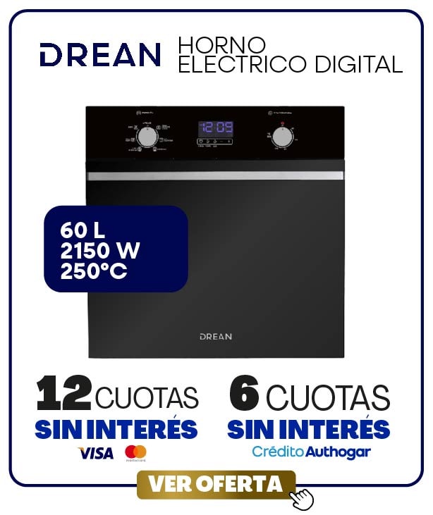 Drean Horno Eléctrico Digital 60 L 2150 W 250°C 12 cuotas sin interés 6 cuotas sin interés VER OFERTA