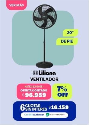 ANTES: $104.088 OFERTA CONTADO $96.959 7% OFF 6 CUOTAS SIN INTERÉS $16.159 Crédito Autohogar Banco Provincia