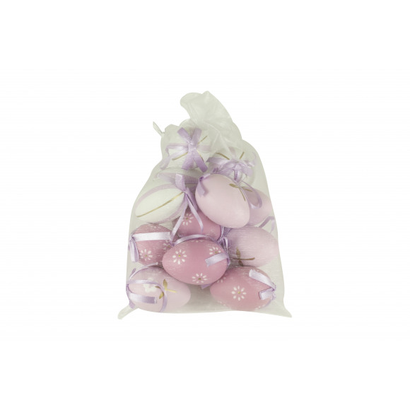 Hangdeco Ei Lila/roze/wit Ø 6cm 12 Stuks -