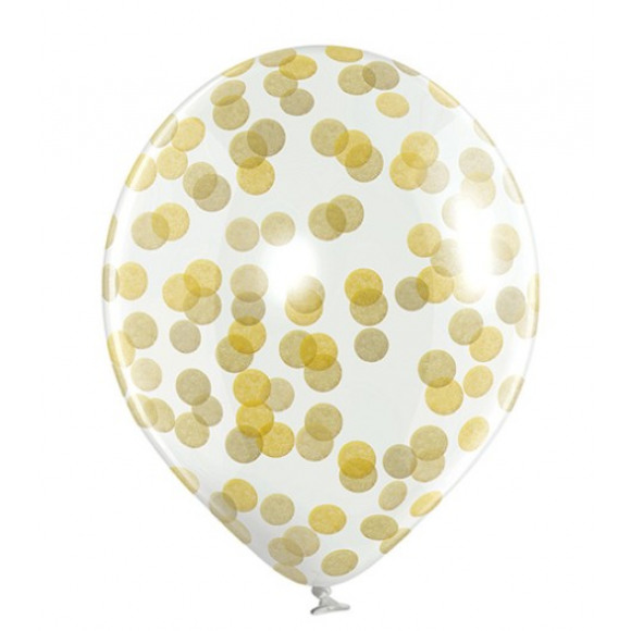 Belbal Ballon Crystal Transparant Confetti Goud 30cm 4 Stuks