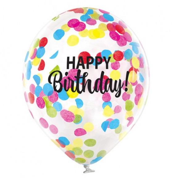 Belbal Ballon Crystal Transparant Confetti Regenboog "happy Birthday" 30cm 4 Stuks